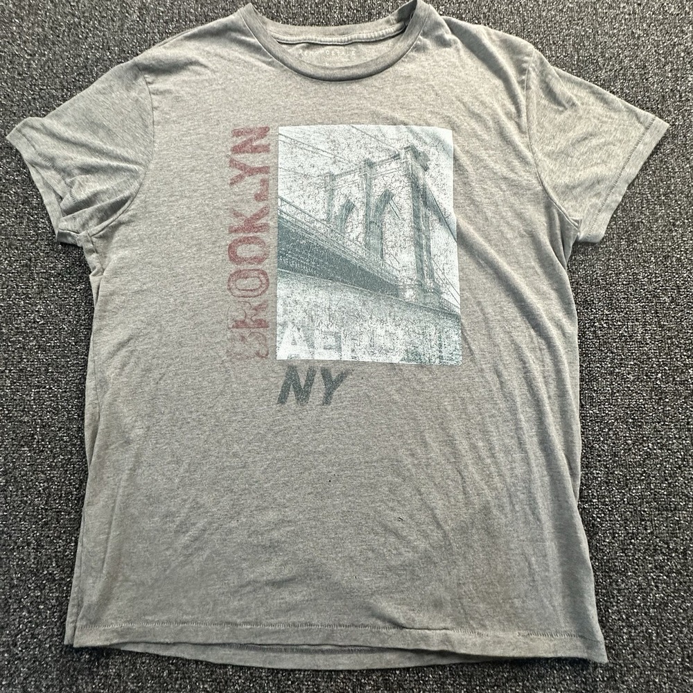 Aeropostale Womens Brooklyn NY Bridge Graphic T-Shirt Gray Large